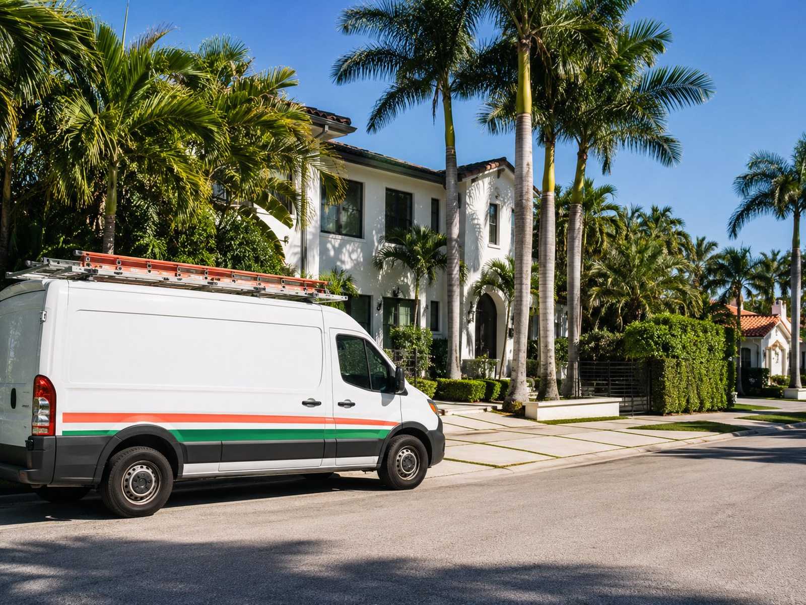 Plumber Miami Pros branded service van parked outside a Miami home